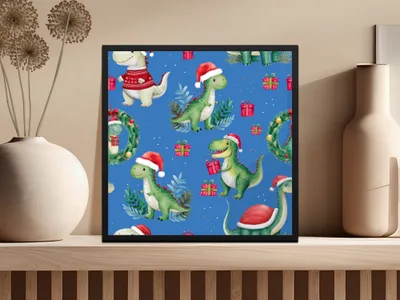 Christmas Dinosaur Digital Paper, Green Red Dino Seamless Pattern, Holiday Animal Print, Kids Fabric Design, Festive Digital Download - Moore and Mountain