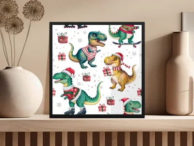 Christmas Dinosaur Digital Paper, Pattern for Boys, Winter Animal Print, Holiday Cute T Rex Background, Gift Wrap - Moore and Mountain
