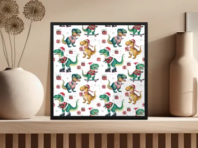 Christmas Dinosaur Digital Paper, T Rex, Green, Red, Holiday Pattern, Winter Seamless Pattern, Festive Print, Digital Download - Moore and Mountain