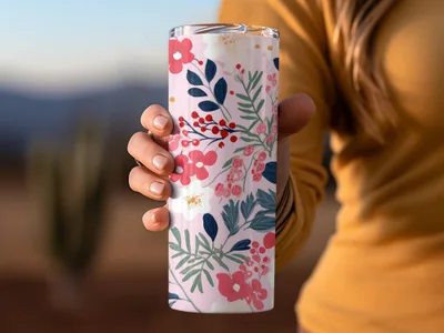 Floral Patterned Insulated Tumbler for Hot and Cold Drinks
