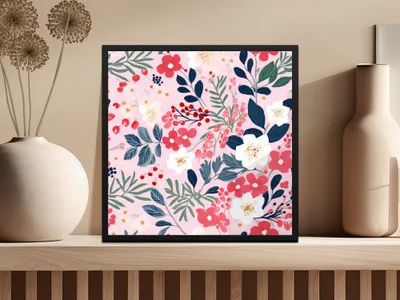 Vibrant Floral Print Wall Art with Modern Frame Decor