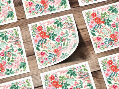 Floral Pattern Design with Red and Pink Flowers Stickers