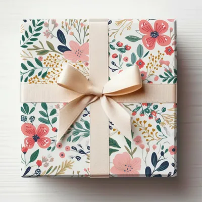 Floral Pattern Gift Wrapping with Bow 45cm x 45cm