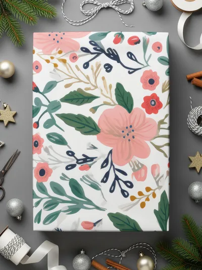Floral and Leaf Pattern Gift Wrapping Paper Sheet