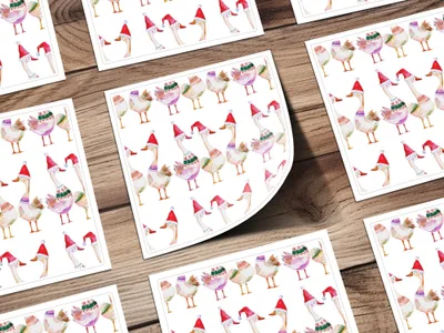 Christmas Geese Ducks Pattern Festive Watercolor Digital - Moore and Mountain