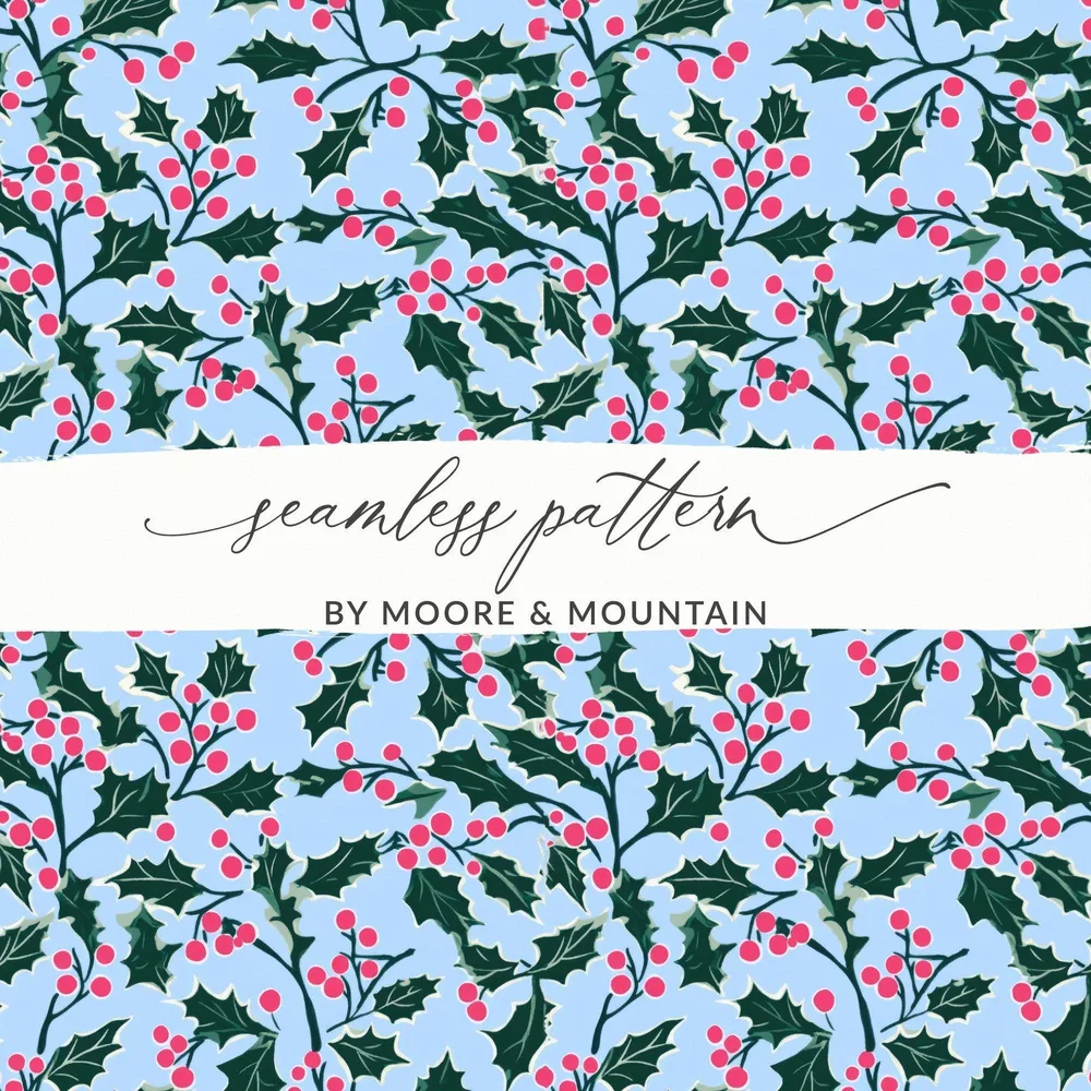Christmas Holly Digital Paper, Seamless Holiday Pattern, Festive Winter Background, Scrapbook Paper, Digital Download, Fabric Design - Moore and Mountain
