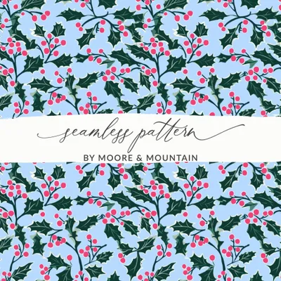 Christmas Holly Digital Paper, Seamless Holiday Pattern, Festive Winter Background, Scrapbook Paper, Digital Download, Fabric Design