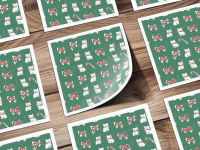 Christmas Kitties Digital Paper, Seamless Green Background, Red Bows, Candy Cane, Festive Pattern, Xmas Cats, Holiday Digital Download - Moore and Mountain