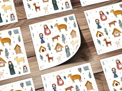 Christmas Nativity Scene Seamless Pattern Cute Watercolor Pattern Design Digital - Moore and Mountain