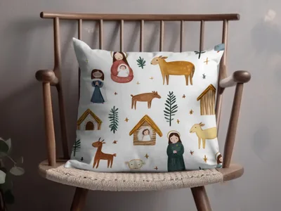 Christmas Nativity Scene Seamless Pattern Cute Watercolor Pattern Design Digital - Moore and Mountain