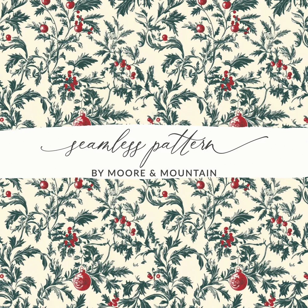 Christmas Ornament Digital Paper, Holiday Digital Pattern, Festive Seamless Design, Winter Berries, Printable Texture, Digital Scrapbooking - Moore and Mountain