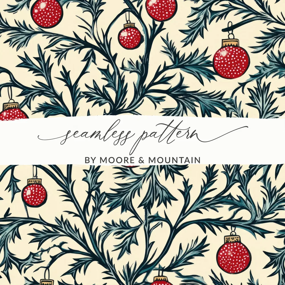 Christmas Ornament Seamless Pattern, Holiday Digital Paper, Festive Texture, Fabric Design, Scrapbooking, Digital Download - Moore and Mountain