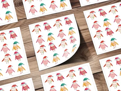 Christmas Owls With Santa Hats Cute Seamless Pattern Digital - Moore and Mountain