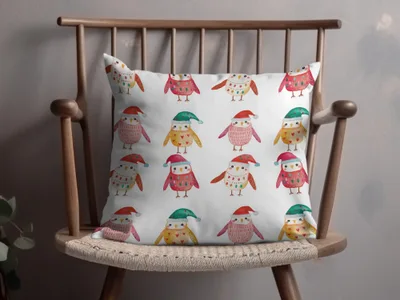 Christmas Owls With Santa Hats Cute Seamless Pattern Digital - Moore and Mountain