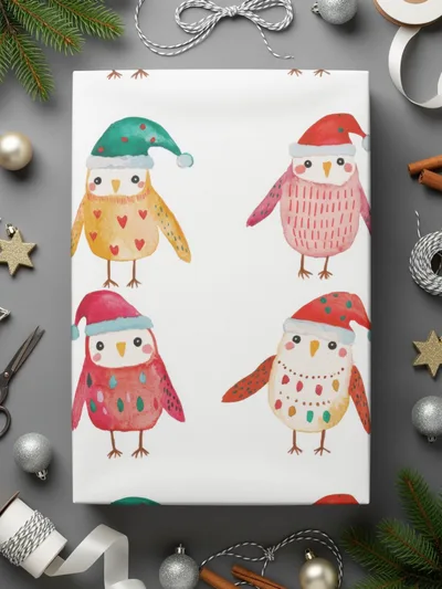 Christmas Owls With Santa Hats Cute Seamless Pattern Digital - Moore and Mountain