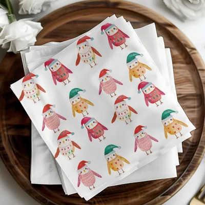 Christmas Owls With Santa Hats Cute Seamless Pattern Digital - Moore and Mountain