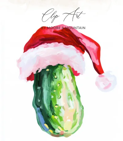 Christmas Pickle PNG Digital Download, Painted Santa Hat Pickle Clipart, Funny Holiday Wall Art, Festive Sublimation Design File