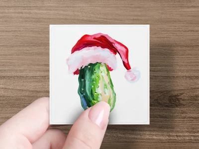 Christmas Pickle PNG Digital Download, Painted Santa Hat Pickle Clipart, Funny Holiday Wall Art, Festive Sublimation Design File