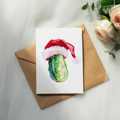 Christmas Pickle PNG Digital Download, Painted Santa Hat Pickle Clipart, Funny Holiday Wall Art, Festive Sublimation Design File