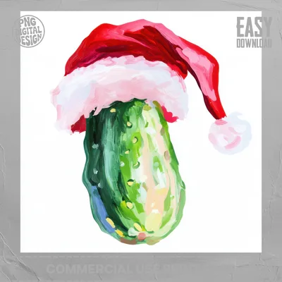 Christmas Pickle PNG Digital Download, Painted Santa Hat Pickle Clipart, Funny Holiday Wall Art, Festive Sublimation Design File
