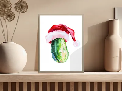 Christmas Pickle PNG Digital Download, Painted Santa Hat Pickle Clipart, Funny Holiday Wall Art, Festive Sublimation Design File