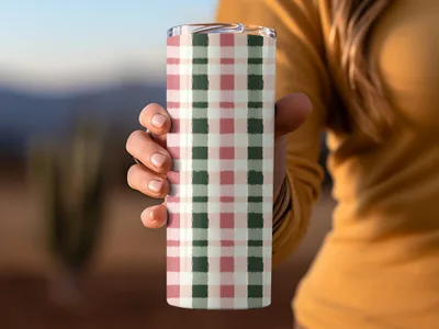 Stylish Pink and Green Plaid Insulated Tumbler Product