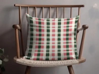 Festive Green and Red Plaid Accent Pillow Cushion