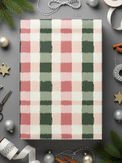 Festive Green Red Plaid Pattern Gift Wrapping Paper
