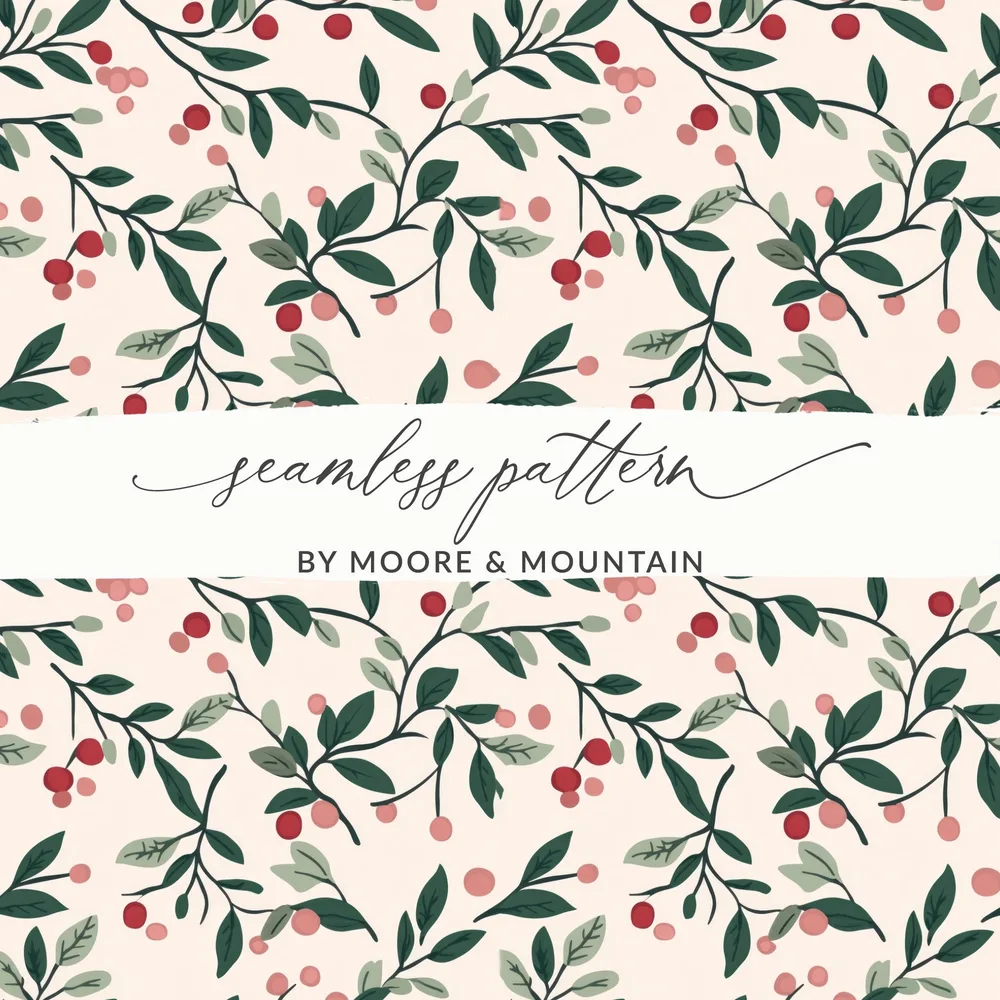 Cherry and Green Leaves Seamless Pattern Design