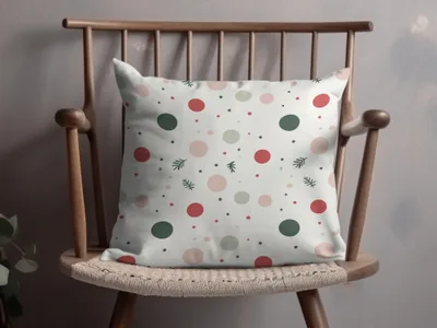 Festive Polka Dot and Pine Branches Decorative Cushion