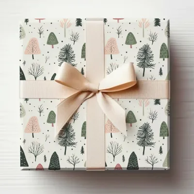 Festive Trees and Forest Theme Wrapped Gift Box