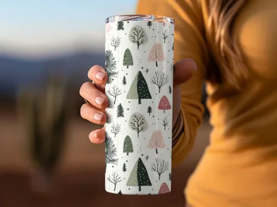 Scenic Tree and Mushroom Design Travel Tumbler