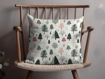 Scandinavian Forest Tree Pattern Throw Pillow