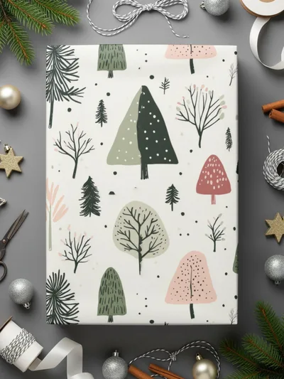 Festive Tree Design Holiday Wrapping Paper Product