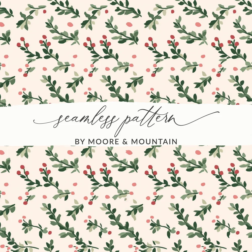 Green Leaves and Berry Design Seamless Pattern