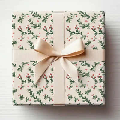 Elegant Holiday Gift Box with Festive Greenery Design