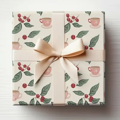 Cute Coffee Cup and Leaf Pattern Gift Wrap Paper
