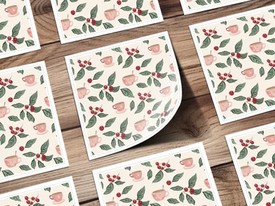 Cute Teacup and Leaves Pattern Sticker Sheets