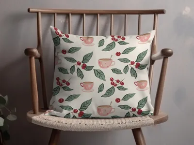 Coffee Cups And Leaves Pattern Throw Pillow Product