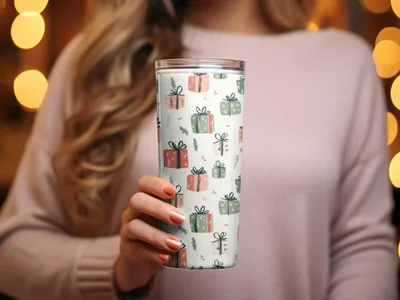 Festive Holiday Gift Pattern Double Wall Tumbler
