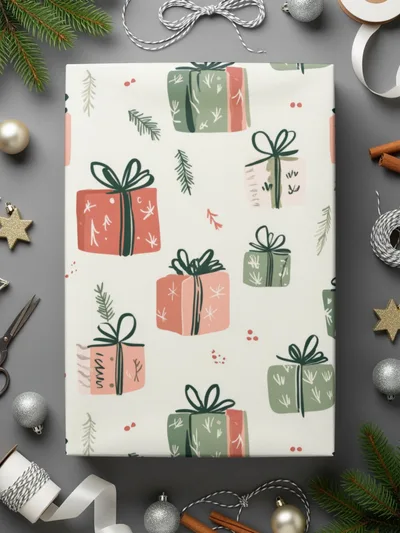 Festive Holiday Gift Wrapping Paper with Presents Design
