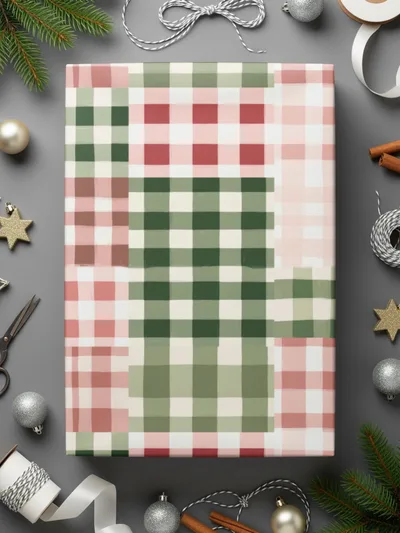 Festive Plaid Pattern Wrapping Paper Gift Box