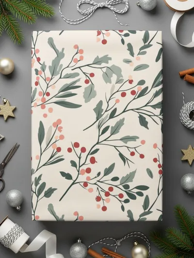 Festive Botanical Holiday Wrapping Paper Sheets