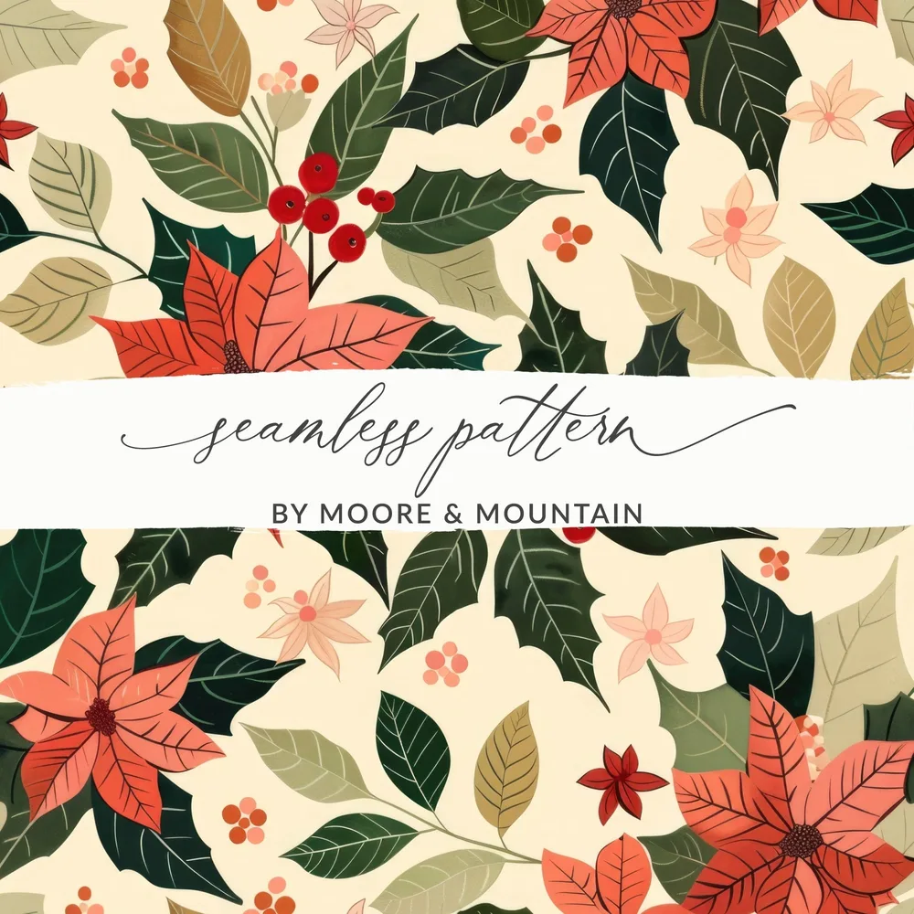 Christmas Poinsettia Digital Paper, Festive Seamless Pattern for Crafts and Design, Holiday Floral JPEG Files, Digital Download - Moore and Mountain