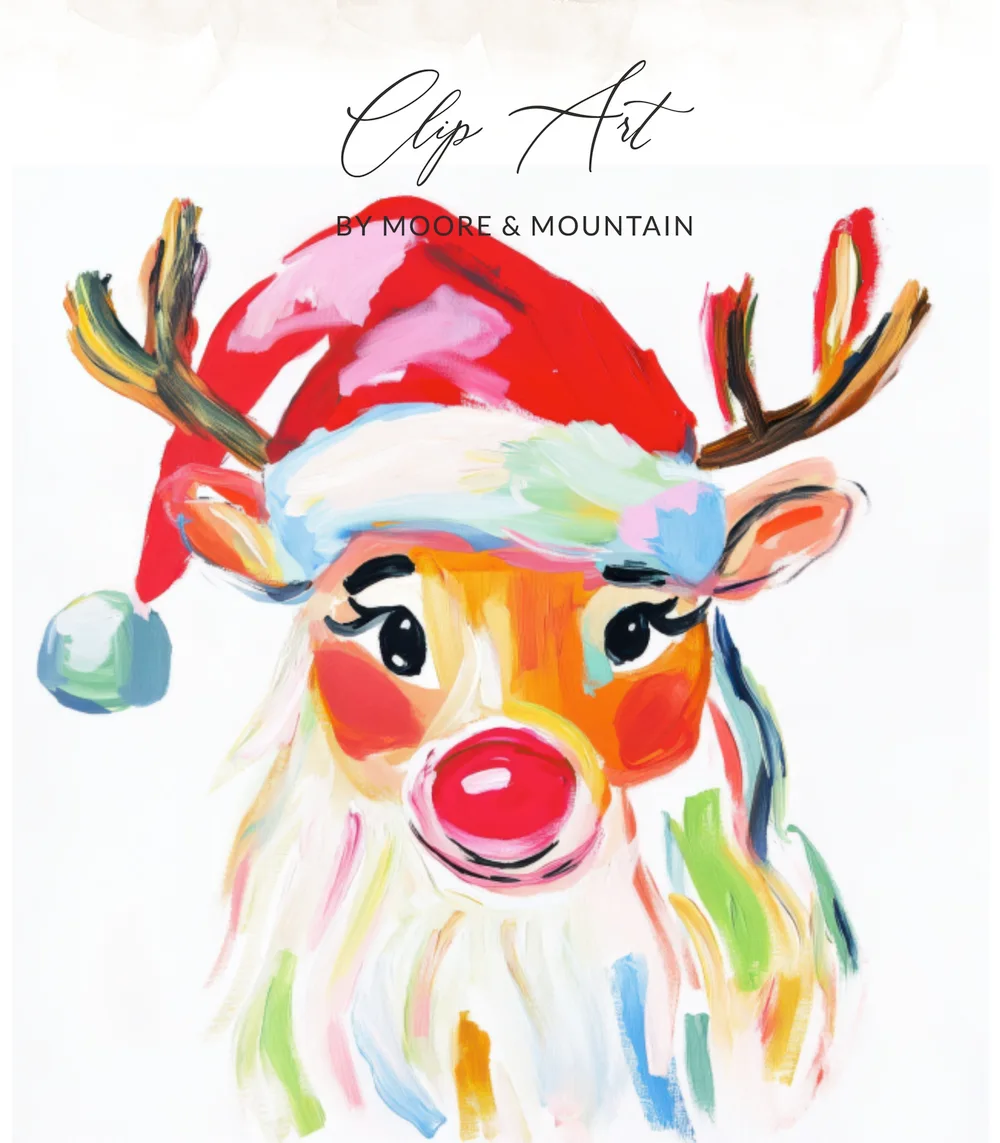 Christmas Reindeer PNG Digital Art, Painted Santa Reindeer Sublimation Design, Festive Holiday Printable Clipart