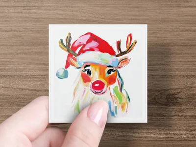 Christmas Reindeer PNG Digital Art, Painted Santa Reindeer Sublimation Design, Festive Holiday Printable Clipart