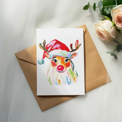 Christmas Reindeer PNG Digital Art, Painted Santa Reindeer Sublimation Design, Festive Holiday Printable Clipart