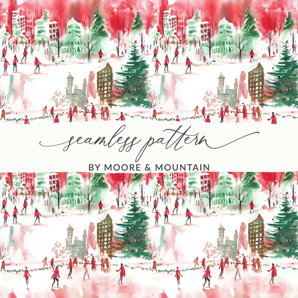 Christmas Scene Digital Paper, Winter City Pattern, Seamless Watercolor Art, Festive Design Download, Holiday Print, Xmas Digital Product - Moore and Mountain