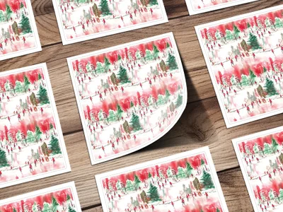 Christmas Scene Digital Paper, Winter City Pattern, Seamless Watercolor Art, Festive Design Download, Holiday Print, Xmas Digital Product - Moore and Mountain