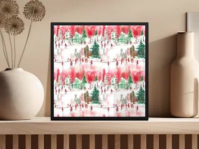 Christmas Scene Digital Paper, Winter City Pattern, Seamless Watercolor Art, Festive Design Download, Holiday Print, Xmas Digital Product - Moore and Mountain